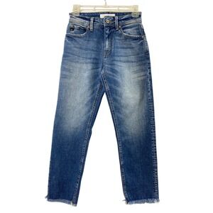 Kancan‎ Straight Jeans Junior 1 Medium Wash Denim Distress Raw Hem Pockets